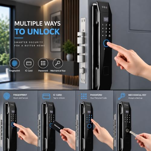 Smart Door Lock with 3D Face Recognition & Camera, Intercom, Video Doorbell, Fingerprint Keyless Entry, Password, IC Card, Key, Alexa Compatible via Tuya App Control, Smart Home Front Door Security - Image 3