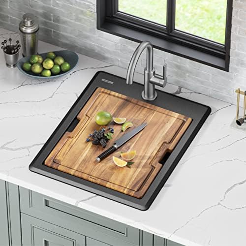 KRAUS Bellucci 18-inch Granite Workstation Drop In Top Mount Single Bowl Kitchen Sink in Metallic Black with Accessories, KGTW12-18MBL - Image 2