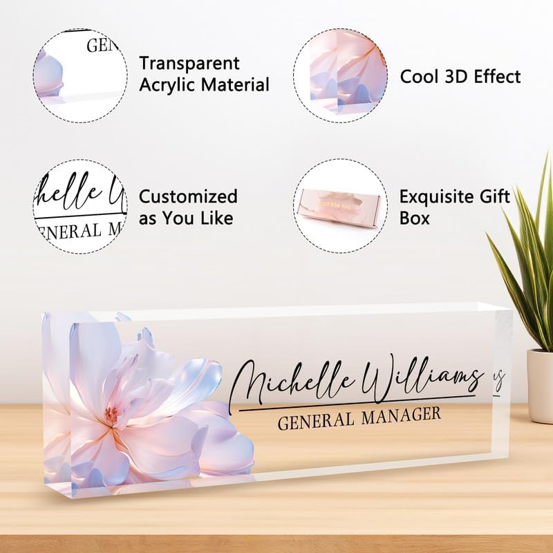 Desk Name Plate Personalized Name Plate for Desk, Office Desk Decor, 3D Style Personalized Plaque Name Plates for Desks Custom Appreciation Gifts for Boss Lady Employee Coworkers (Peach Flowers) - Image 3