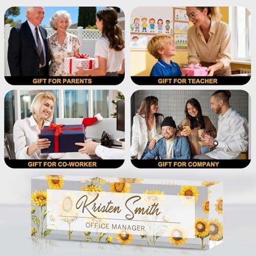 Personalized Name Plate for Desk Custom Desk Name Plate Acrylic Office Desk Accessories Decor for Women Teacher Nurse Boss Employee Appreciation Gifts for Mother Sunflower Name Plates - Image 6
