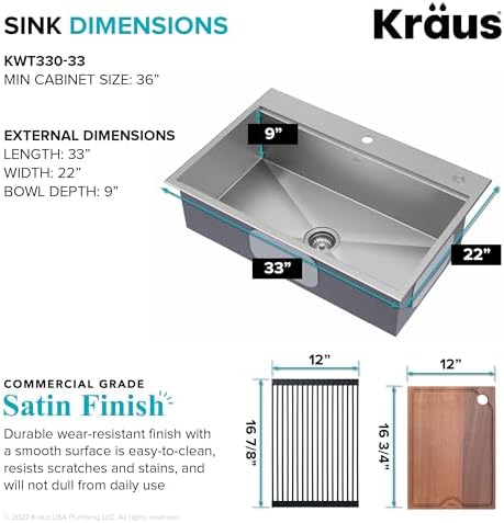KRAUS Stainless Steel 33 in 16 Gauge Drop In Workstation Sink - Image 6