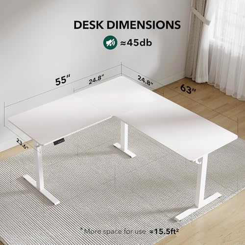 Cubiker L Shaped Standing Desk - 63 x 55 Inch Electric Adjustable Height Corner Standing Desk, Ergonomic Sit Stand Up Table with 3 Memory Buttons, Splice Board for Home Office, White - Image 3