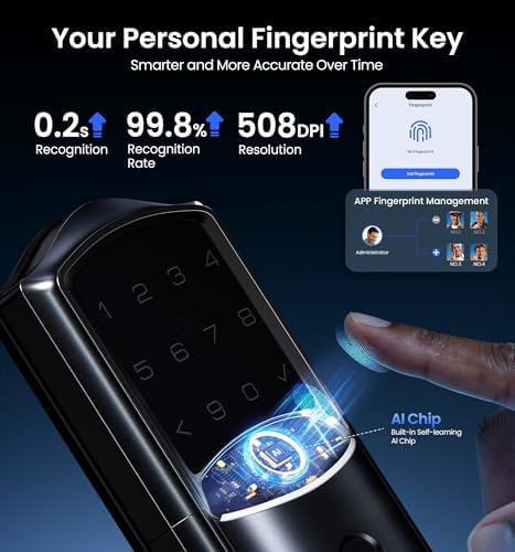 Veise VE027 WiFi Smart Lock Fingerprint Keyless Entry Deadbolt Matte Black - Image 5