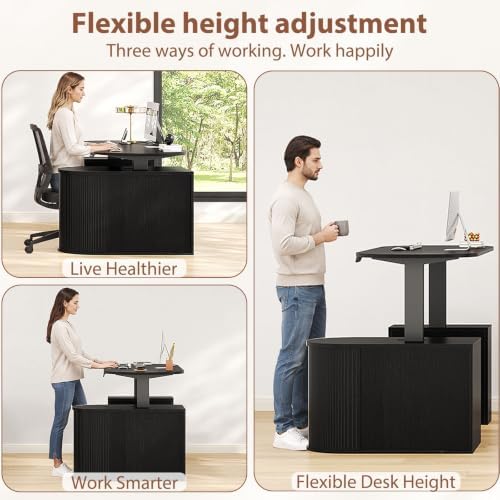 HSH Electric Standing Desk with Storage Cabinet Black 60" Home Office Desks - Image 5