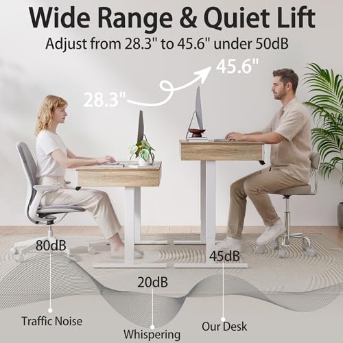 TIQLAB One-Piece Top Electric Standing Desk, 47 x 24 Inch Height Adjustable Sit Stand Desk with Three Drawers for Home Office, Maple - Image 5