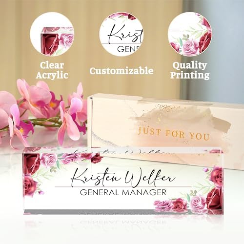 Personalized Name Plates for Office - Gifts for Teacher, Boss, Employee Appreciation - Office Desk Decor (Rosy) - Image 4