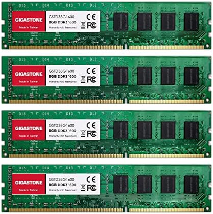 【DDR3 RAM】 GIGASTONE 32GB Kit (4x8GB) DDR3/DDR3L 1600MHz (1333MHz) PC3-12800 (PC3-10600) CL11 1.35V/1.5V 2Rx8 UDIMM 240 Pin Unbuffered Non ECC High Performance PC Desktop Memory Upgrade by Gigastone