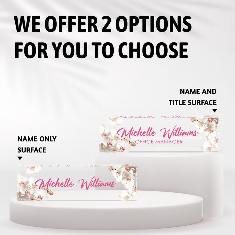 Desk Name Plate Personalized Name Plate for Desk, Office Desk Decor, 3D Style Personalized Plaque Name Plates for Desks Custom Appreciation Gifts for Boss Lady Employee Coworkers (Pink Orchid) - Image 2