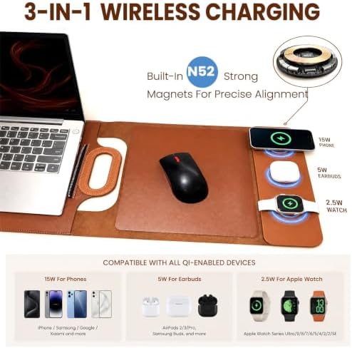 Wireless Charging Laptop Bag for 16-Inch Laptops, Foldable Desk Mat, Brown - Image 5