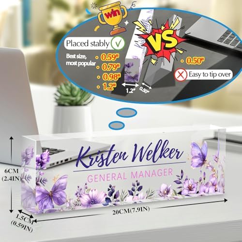 Custom Office Name Plate for Desk - Desk Name Plate Personalized Gifts for Coworkers, Boss, Employees, Teacher, Nurse - Office Desk Decor for Women Men - Employee Appreciation Gifts (Purple Garden) - Image 2