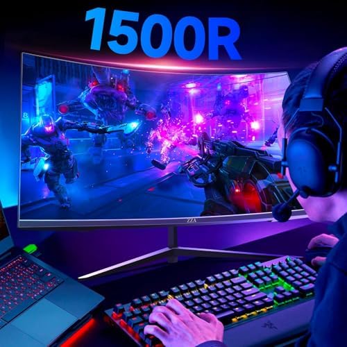 ZZA 32 Inch Curved Monitor,1440p VA Screen 165Hz, 1500R Curved Gming Monitor,Computer Monitor 1ms,FreeSync & G-Sync, HDR10, 120% sRGB Coverage, DP/HDMI, PC Monitor VESA Mount Compatible - Image 6