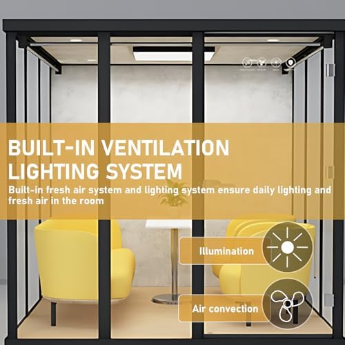 Office Sound Booth with Audio Privacy - Modern Soundproof Booth Includes Black Transparent Glass Design,Freestanding Office Room with Light, Fans,Casters for Negotiation,Meeting(86.61IN) - Image 5