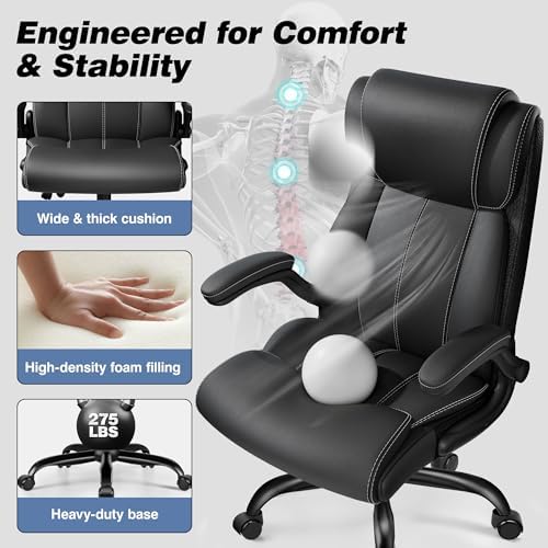 BESTFAIR Leather Executive Office Chair, Adjustable Lumbar Support, Black - Image 5