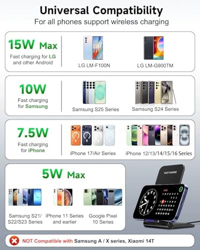 Wireless Charger Stand, Foldable, 15W Fast Wireless Charging Station Compatible with iPhone 17 16 15 14 13 12 Pro Max, Phone Charger Dock for Samsung Galaxy S26 S26+ S25 S24 S23 S22 Note 20 & Android - Image 5