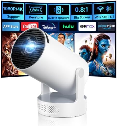 Mini Projector with WiFi 6 and BT 5.4, Built-in Apps 2026 Upgraded by PHILOENT