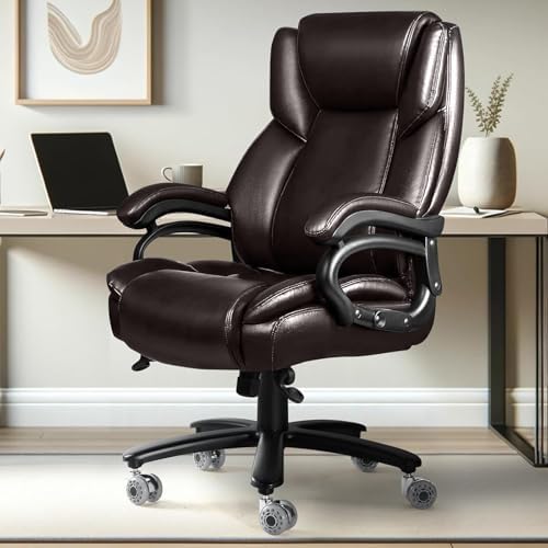 500lbs Big and Tall Office Chair with Dual Rubber Wheel and Pocket Spring Cushion, Comfy Heavy Duty Office Chair for Low Back Pain Relief, Large Executive Desk Chair with Adjustable Lumbar Support - Image 2
