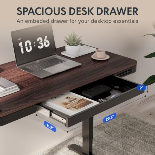 FLEXISPOT Comhar 55" Electric Standing Desk with Storage, Built-in Drawer & USB Charging Ports, Height Adjustable Sit Stand Computer Desk, Quick Assembly, Child Lock, Walnut - Image 7