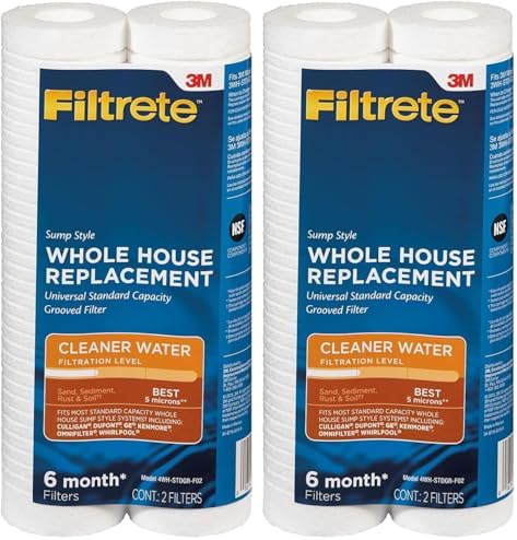 Filtrete Standard Capacity Whole House Grooved Water Filter, 5 Microns, Universal Filter, Sump Style Drop-In, 2-Filters (4WH-STDGR-F02), (Pack of 2) by Filtrete