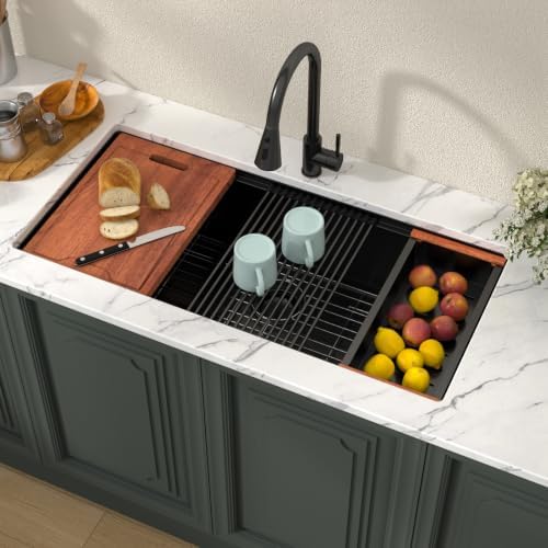 Lordear 39 Inch Black Undermount Kitchen Sink Workstation SUS304 16 Gauge - Image 3