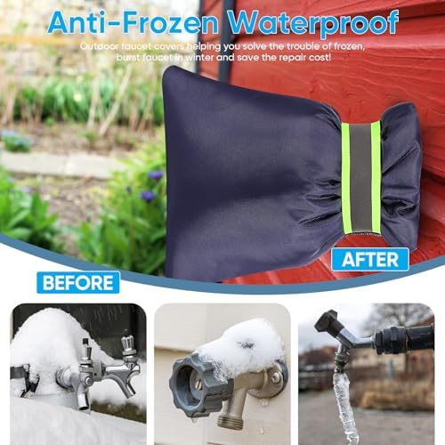 4Pack Outdoor Faucet Covers for Winter - Pro 6.7"W x 8.3"H Outdoor Water Faucet Covers Socks for Winter Freeze Protection Pipe Insulation Reusable Waterproof Insulated Spigot backflow Cover,Blue - Image 4