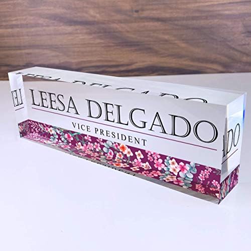 Artblox Personalized Name Plate for Desk | Wild Flowers Design On Clear Acrylic Glass | Custom Desk Name Plate Personalized with Your Name and Credentials for Teacher Phd Military Office Name Plate by Artblox