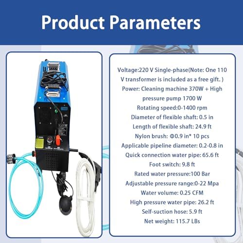 Multifunctional Condenser Pipeline Cleaning Machine, Dry-Wet Separation, HVAC Tube Cleaner, Flexible Shaft, Pipe Descaling Tool, High Pressure Flushing, 110 V/220 - Image 3