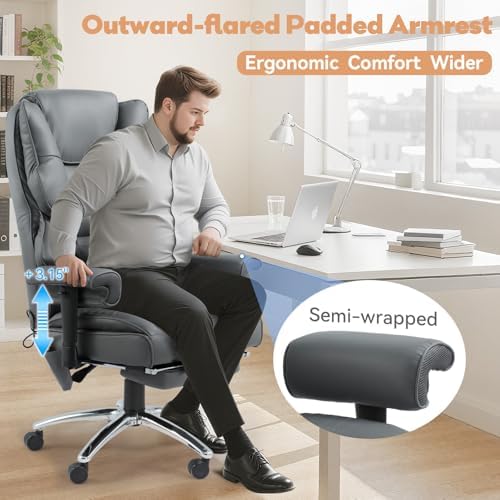 Vibration Massage Heated Office Desk Chair with Foot Rest, Gray - Image 6
