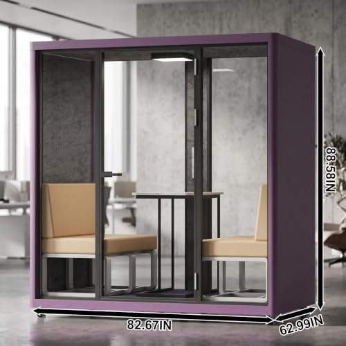 Soundproof Office Pod with 4 Person Glass Design (Purple) - Image 2