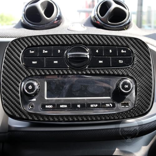 Car Central Console Radio CD Player Control Panel Decoration Sticker Real 3K Black Carbon Fiber Trim Compatible with Benz Smart 2016 2017 2018 2019 2020 2021 Auto Interior Accessories - Image 2