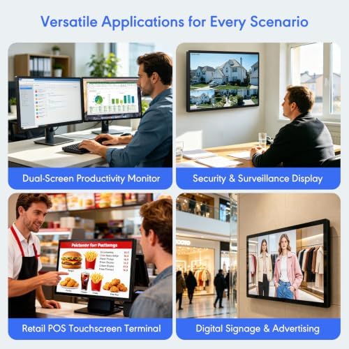 43 Inch Capacitive Multi Touch Industrial Touch Screen Monitor, 1920x1080 FHD 16:9 Digital Signage Display with Built-in Speakers, HDMI VGA DVI USB Ports, Commercial Advertising Kiosk Media Player - Image 5