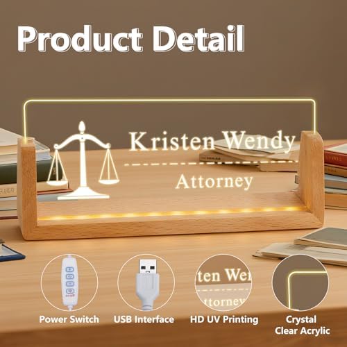 Ships Next Day, Custom Name Plate for Desk - The Lawyer Business Light Up Acrylic Desk Name Plate Personalized Lawyer Office Appreciation Gifts, Office Decor for Women Men - Image 2