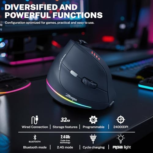 Gaming Mouse with 5 D Rocker, Wireless Vertical Mouse with [24000 DPI] [12 Programmable Buttons], Computer Mouse for Gamer/PC/E-Sports/Laptop (Black) - Image 2