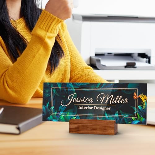 Personalized Acrylic Desk Name Plate with Walnut Wood Base - Image 2