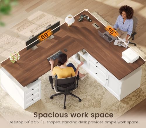 SEDETA Farmhouse L Shaped Executive Electric Standing Desk with 6 Drawers - Image 6