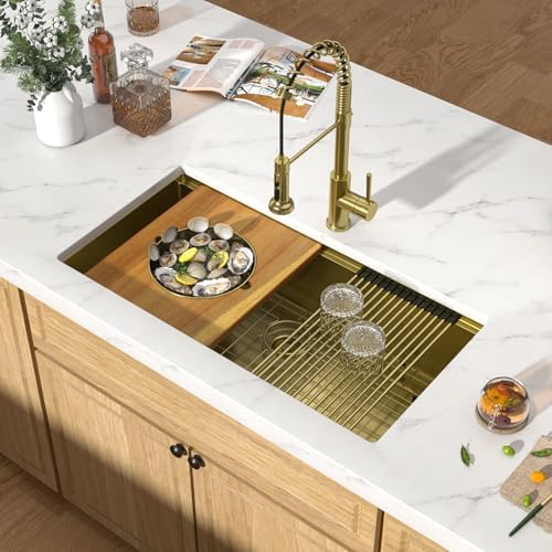 36x19" Gold Undermount Kitchen Sink, Workstation All-In One 16 Gauge T-304 Stainless Steel Single Bowl Handmade Under Counter Large Sink for Kitchen & Island #TLU-0050 - Image 2