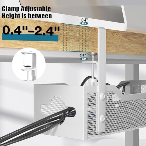 Under Desk Cable Management Tray White, Litwaro Cable Management Under Desk No Drill, 25'' Cable Tray with Clamp for Wire Management, Cord Organizer for Office, Home - No Damage to Table - Image 2