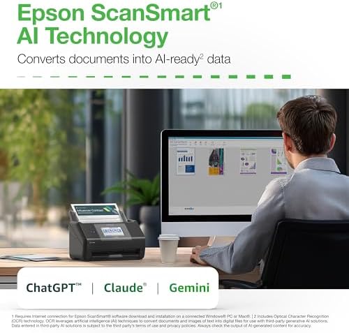 Epson Workforce ES-590W Wireless & USB High-Speed AI & Cloud Ready Desktop Color Duplex Document Scanner for Mac & PC, up to 45 ppm, Large 4.3" Color Touchscreen, 100-Page Auto Document Feeder - Image 2