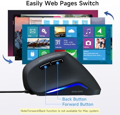 SANWA Wired Ergonomic Mouse, 55° Vertical Mouse with LED Light, Black - Image 4