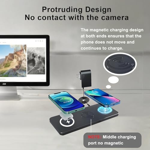 Magnetic Wireless Charger Pad - 3 in 1 Fast Mag-Safe Charging Station for iPhone 17/16/15/14/13/12 Series, AirPods 4/3/2 Pro, 15W Wireless Charging Mat/Pad for Apple Multiple Devices(with Adapter) - Image 6
