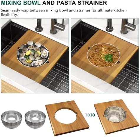 32x19" Black Undermount Kitchen Sink Workstation, Single Bowl - Image 7