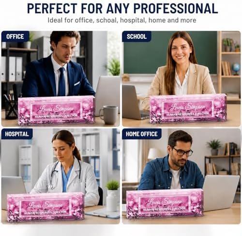 Custom Name Plate for Desk, Office Desk Double sided pattern Name Plate Personalized Office Desk Decor for Women and Men, Teacher Nurse Boss Employee Appreciation Gifts (purple gemstone, customization) - Image 2