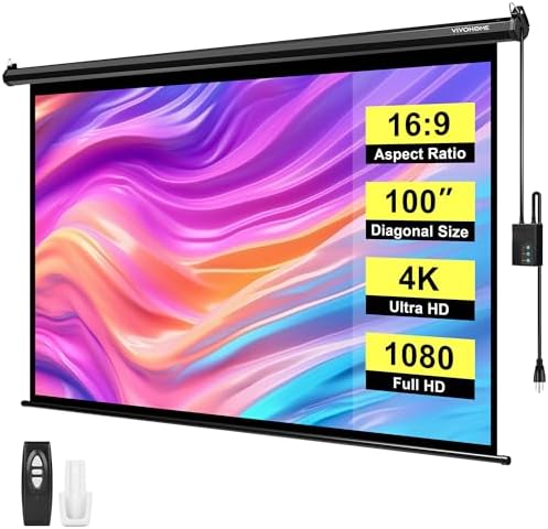 VIVOHOME 100 Inch 16:9 Motorized Projector Screen, Black by VIVOHOME