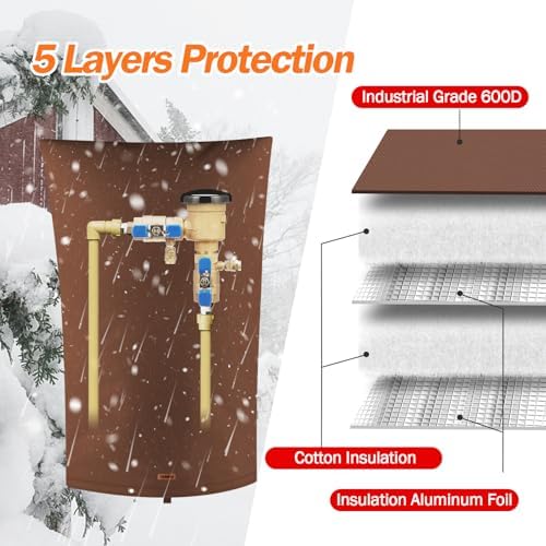 TOHONFOO Backflow Preventer Cover, Pipe Freeze Insulation, 22"Wx34"H, Brown - Image 5