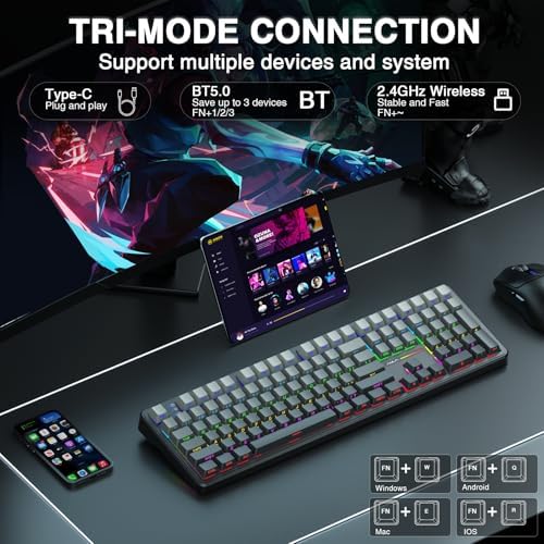 AULA F108 Wireless Mechanical Keyboard, Full Size Gaming Keyboard with Number Pad, Side Printed PBT Keycaps, Pre-lubed Switches, RGB Backlit, Hot Swappable Creamy Sounding Computer Keyboards, 108 keys - Image 3