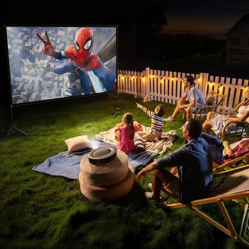 120 Inch Projector Screen with Stand, 16:9 4K HD Portable Movie Screen, Front/Rear Indoor Outdoor Projector Screen, Wrinkle-Free Screen with Carry Bag for Backyard Moive Night, Camping, Home Theater - Image 7