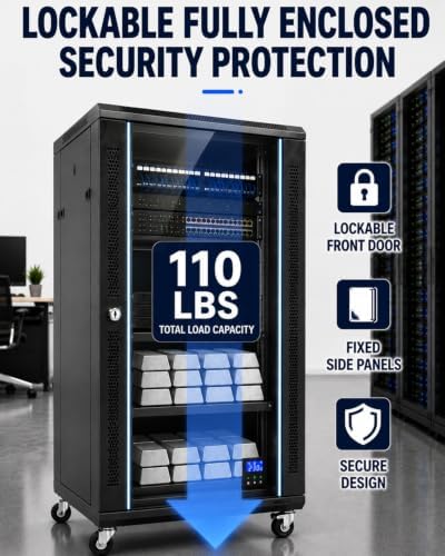 18U Lockable Rolling Network Server Cabinet, 19-Inch mounting Rails - Image 3