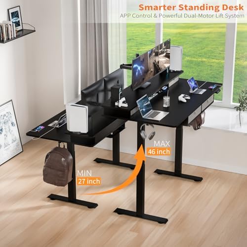 63 x 30 Inch Electric Standing Desk with 4 Drawers, Classic Black - Image 4
