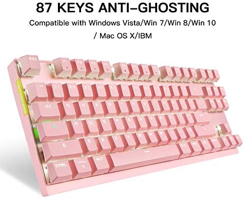 MOTOSPEED 2.4GHz Wireless/Wired Mechanical Gaming Keyboard White Backlit/Durable Battery,Type-C Gaming/Typist Keyboard for Mac/PC/Laptop(Pink, 87 Key Red Switches) - Image 3