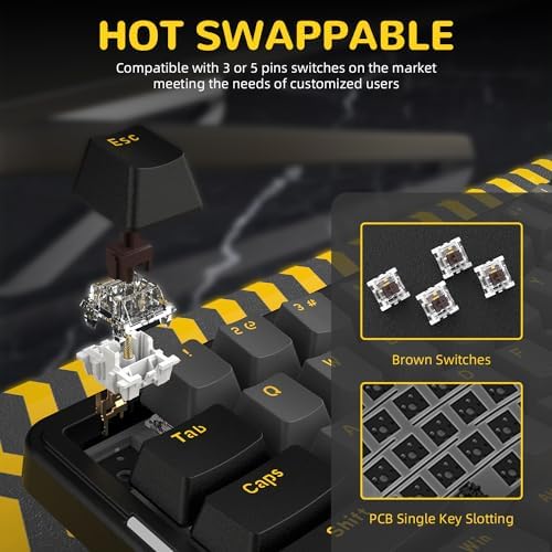 AJAZZ AKS068 65% Wired Mechanical Gaming Keyboard with Coiled Cable, 68-Key Alice-Layout Mechanical Keyboard, RGB Hot Swappable Red Switches VIA/QMK Programmable Knob Gasket Mount for Win/Mac (Black) - Image 7