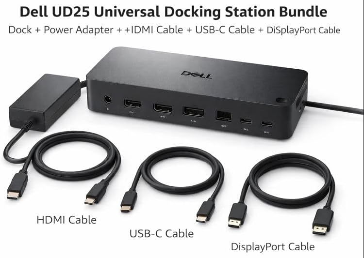 Dell Pro Dock WD25 Universal Docking Station Bundle — USB-C/USB-A Dual Display Dock with 100W Adapter + HDMI Cable + USB-C Cable + DisplayPort Cable + Cleaning Cloth - Image 2